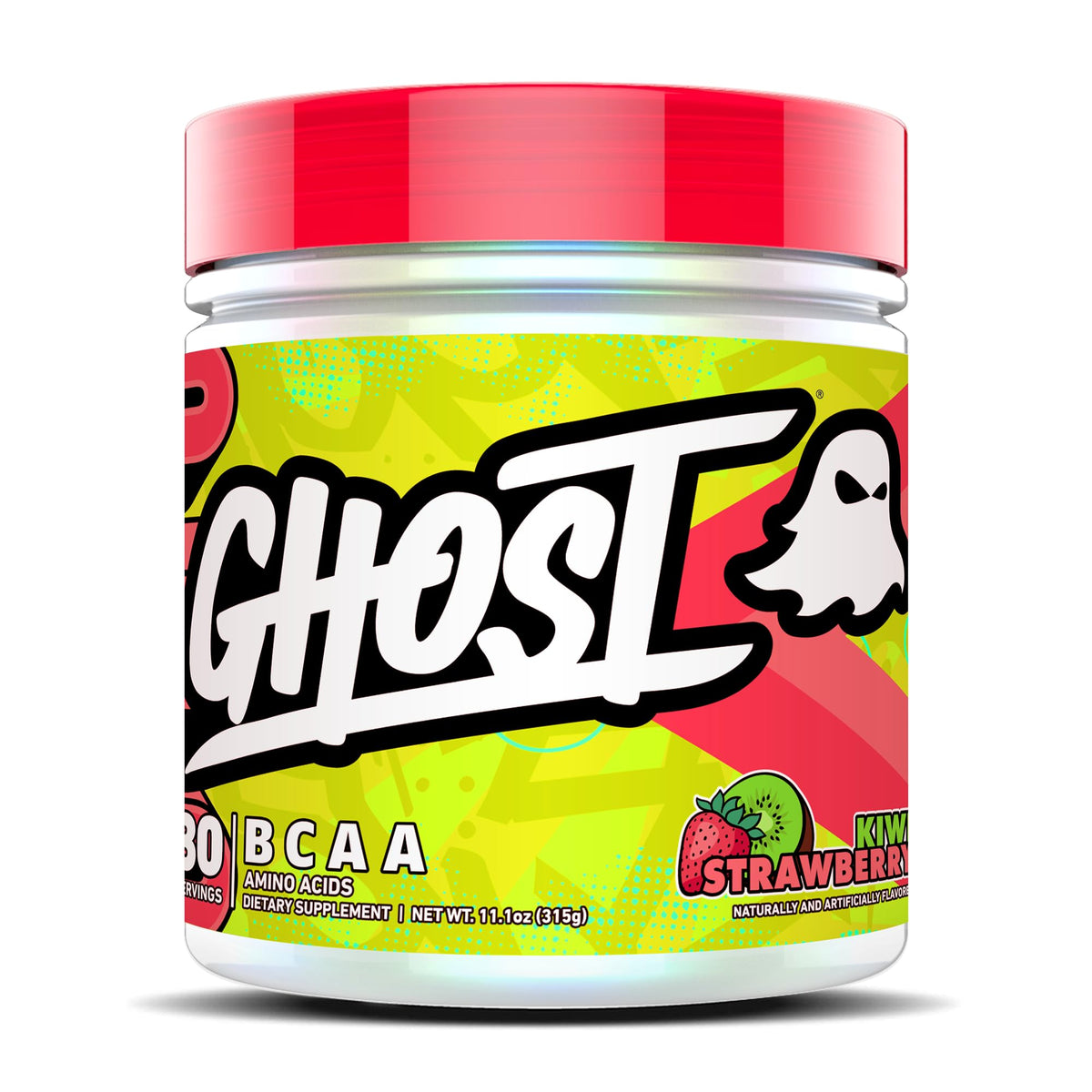 GHOST BCAA powder Kiwi Strawberry tub highlights sugar-free intra-workout option