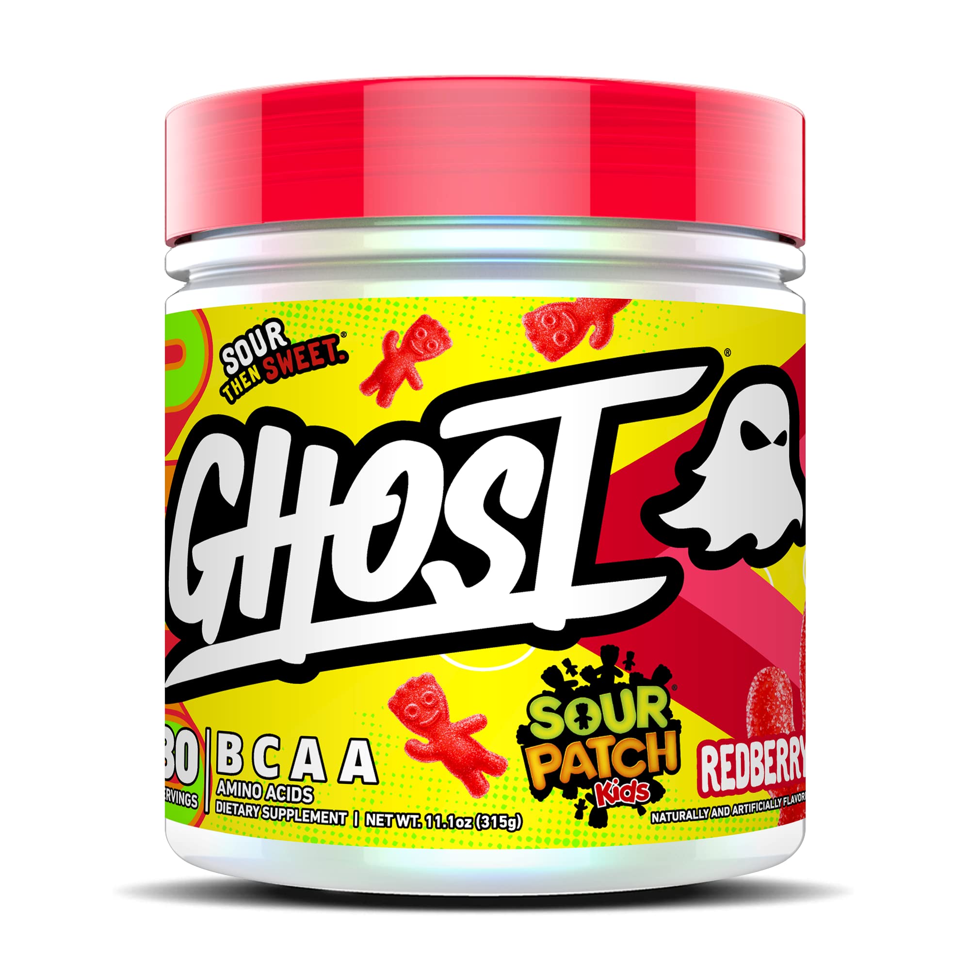 GHOST BCAA Sour Patch Kids Redberry bottle pour for intra-workout refreshment