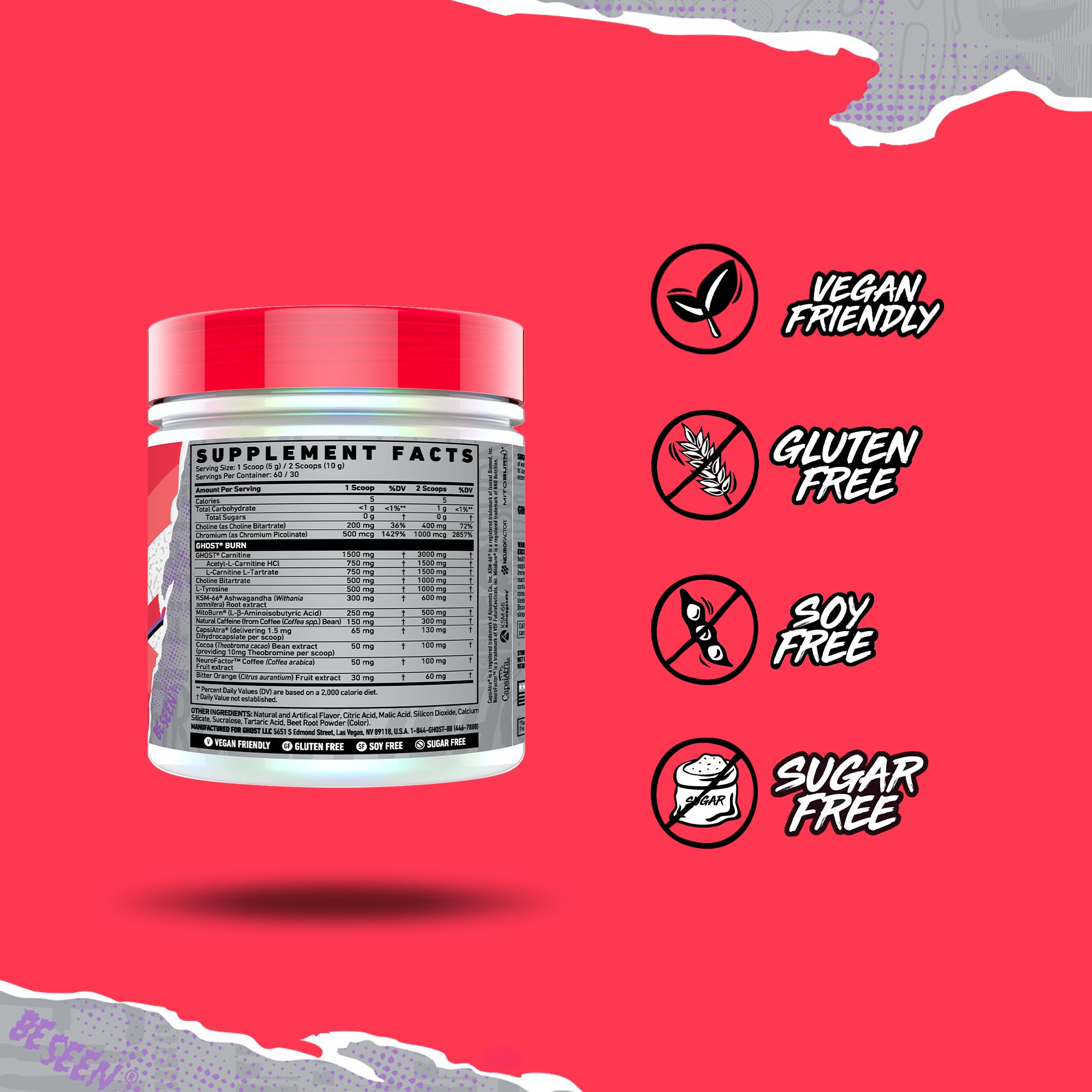 GHOST Burn transparent label showing full ingredient disclosure