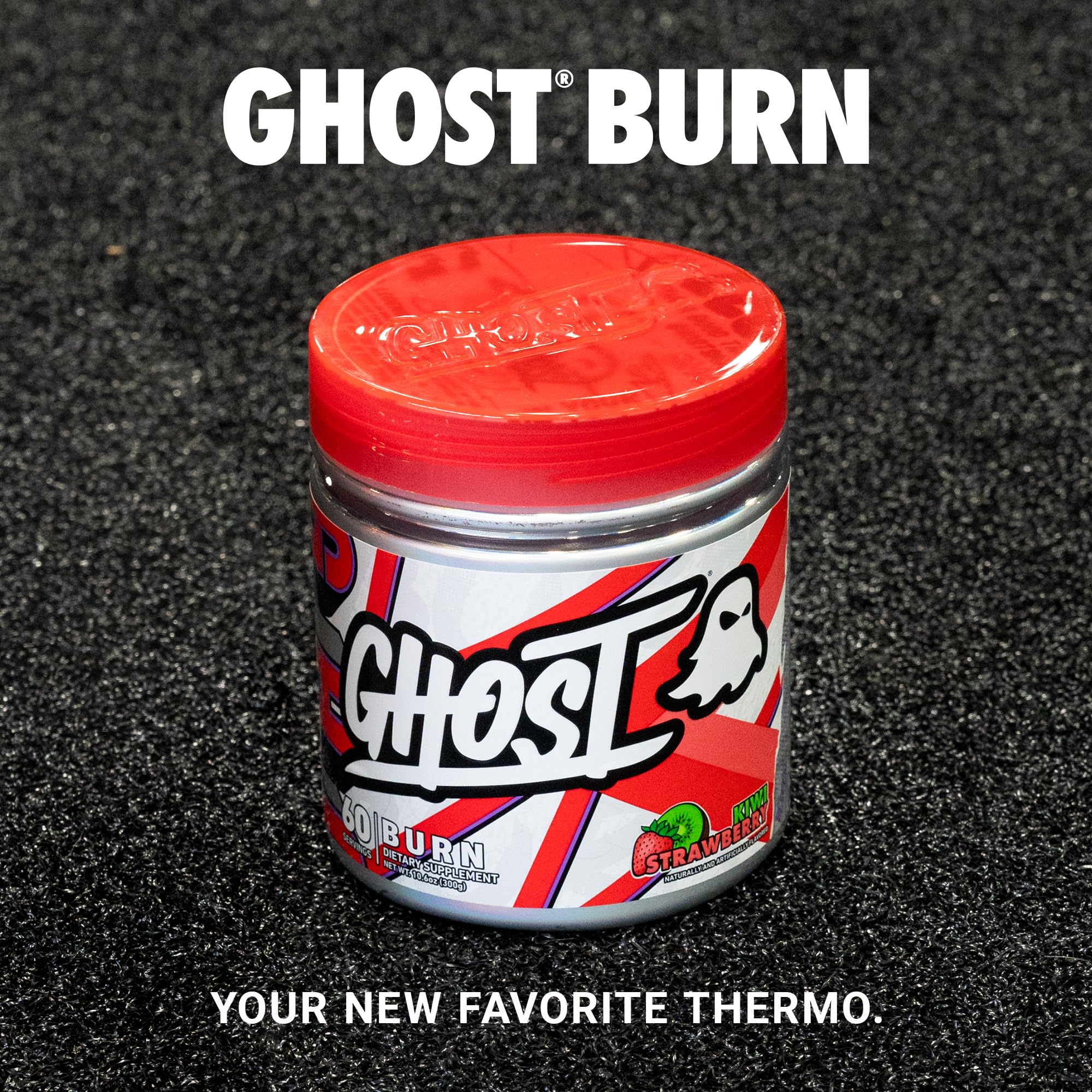 Scoop pouring GHOST Burn kiwi strawberry powder into a shaker
