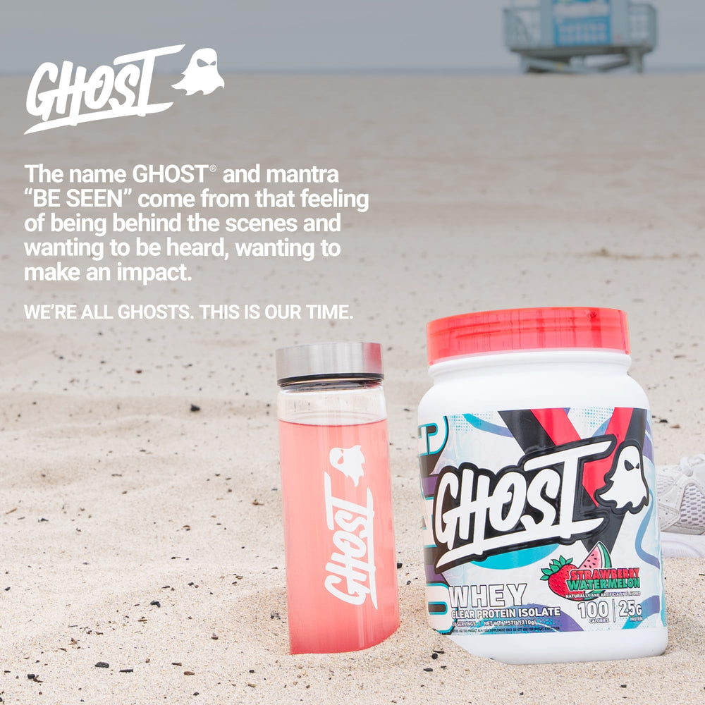 GHOST Clear Whey Isolate tub packaging front with brand identity