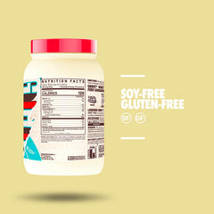 GHOST Whey label on bottle highlighting transparent ingredients and no proprietary blends