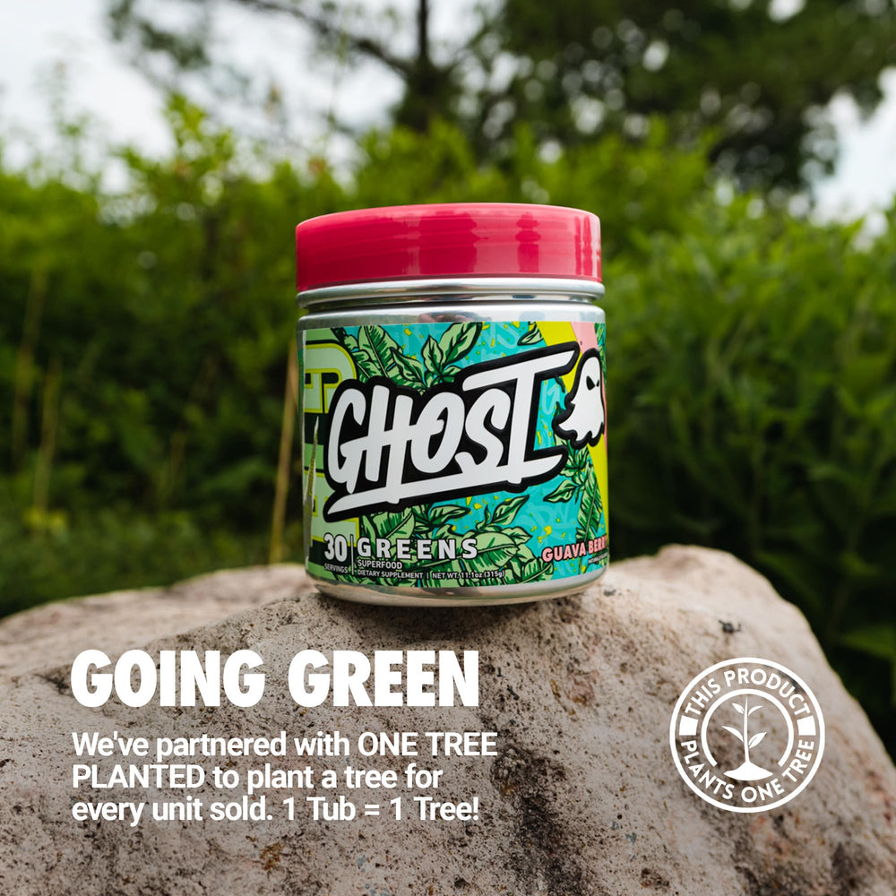 GHOST Greens Guava Berry prepared drink in glass presents refreshing flavor experience.