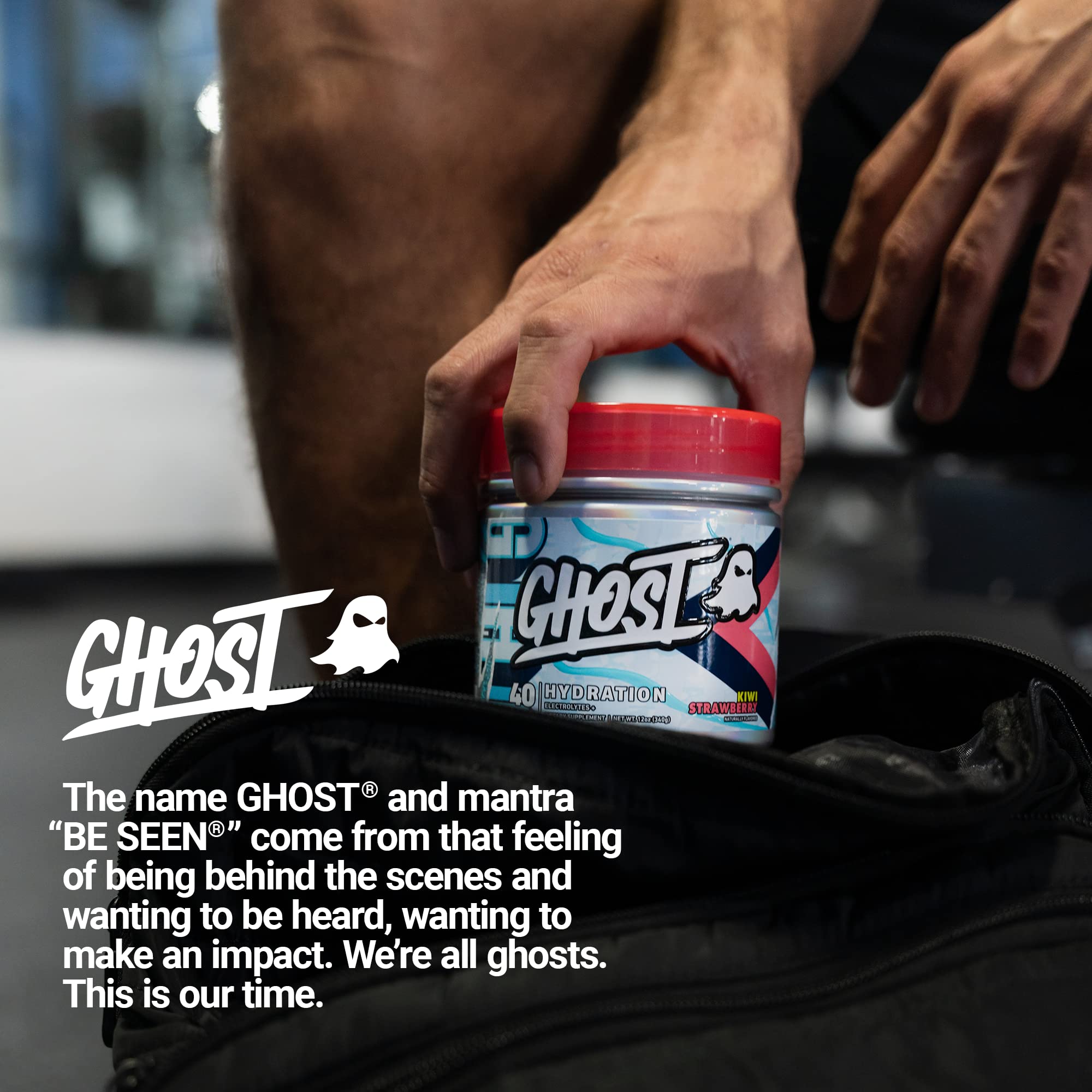 GHOST Hydration bottle closeup highlighting vegan sugar-free formula