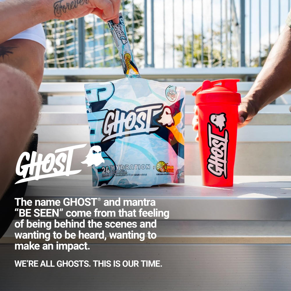 Ghost Hydration Lemon Crush gym-pack on bench invites post-workout refreshment.