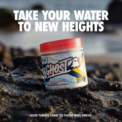 Ghost Hydration Lemon Crush scoop mixed into water for a refreshing electrolyte boost.