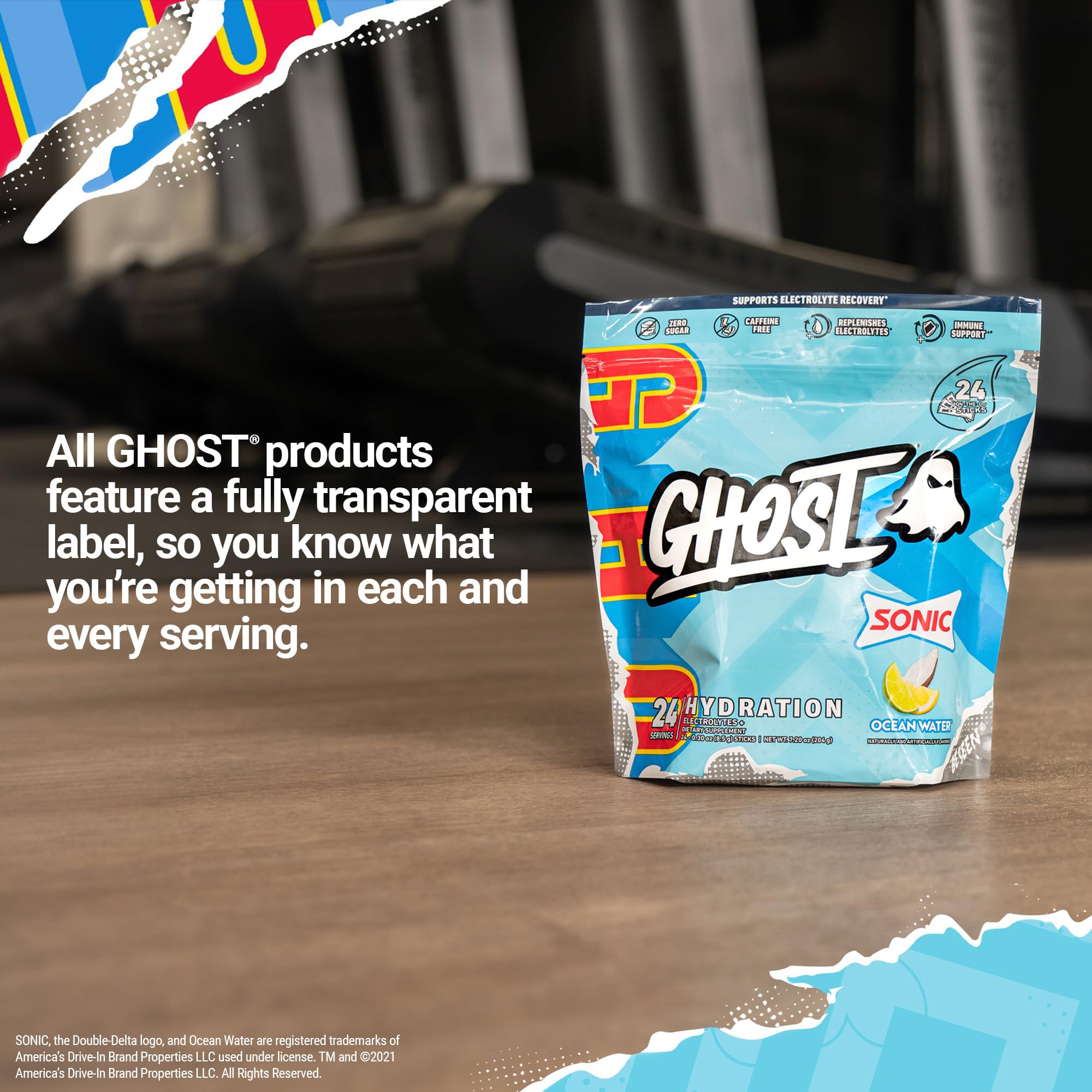 GHOST Hydration Packets in office or gym setting enhancing daily water flavor.