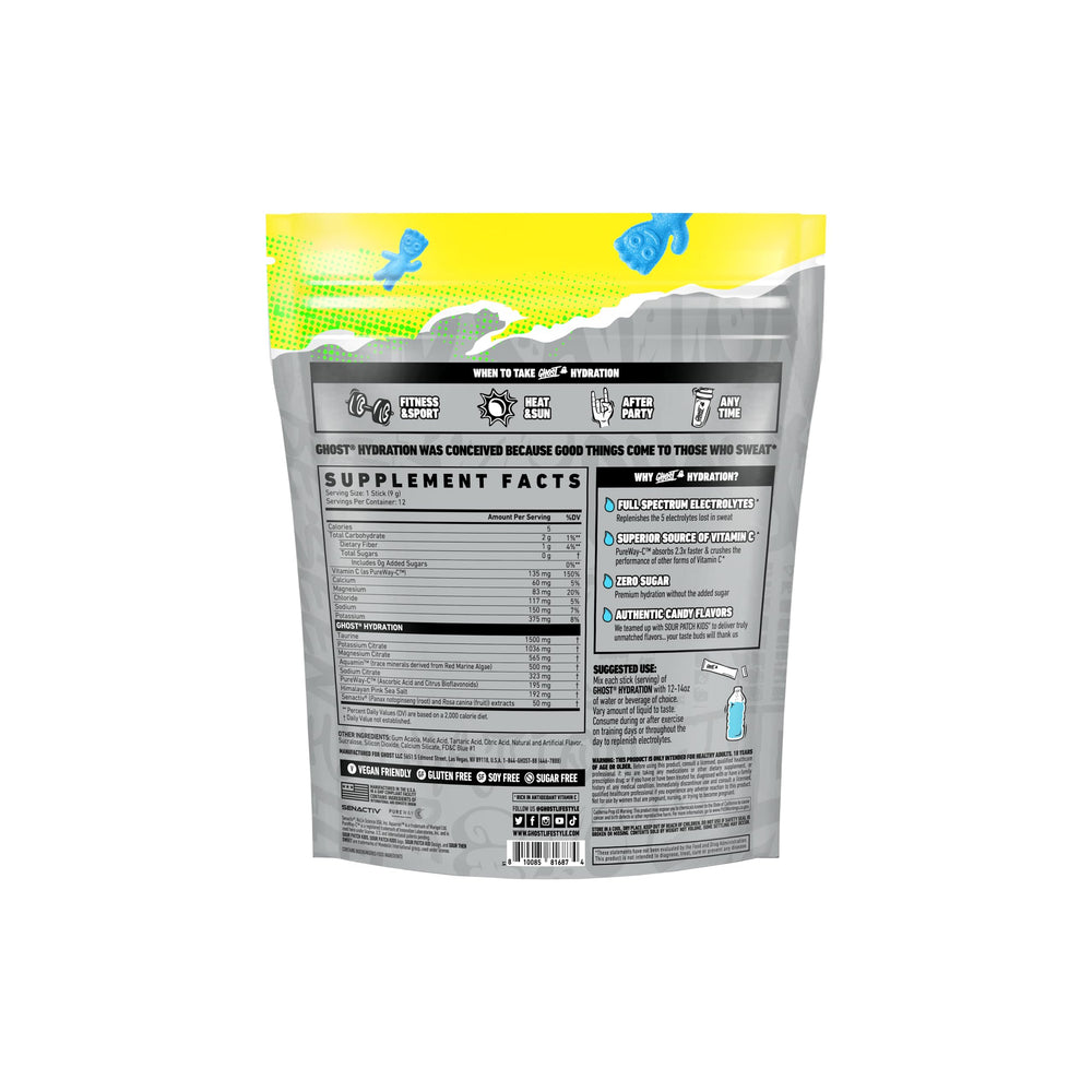 GHOST Hydration Packets label shows full ingredient transparency for trusted supplementation.