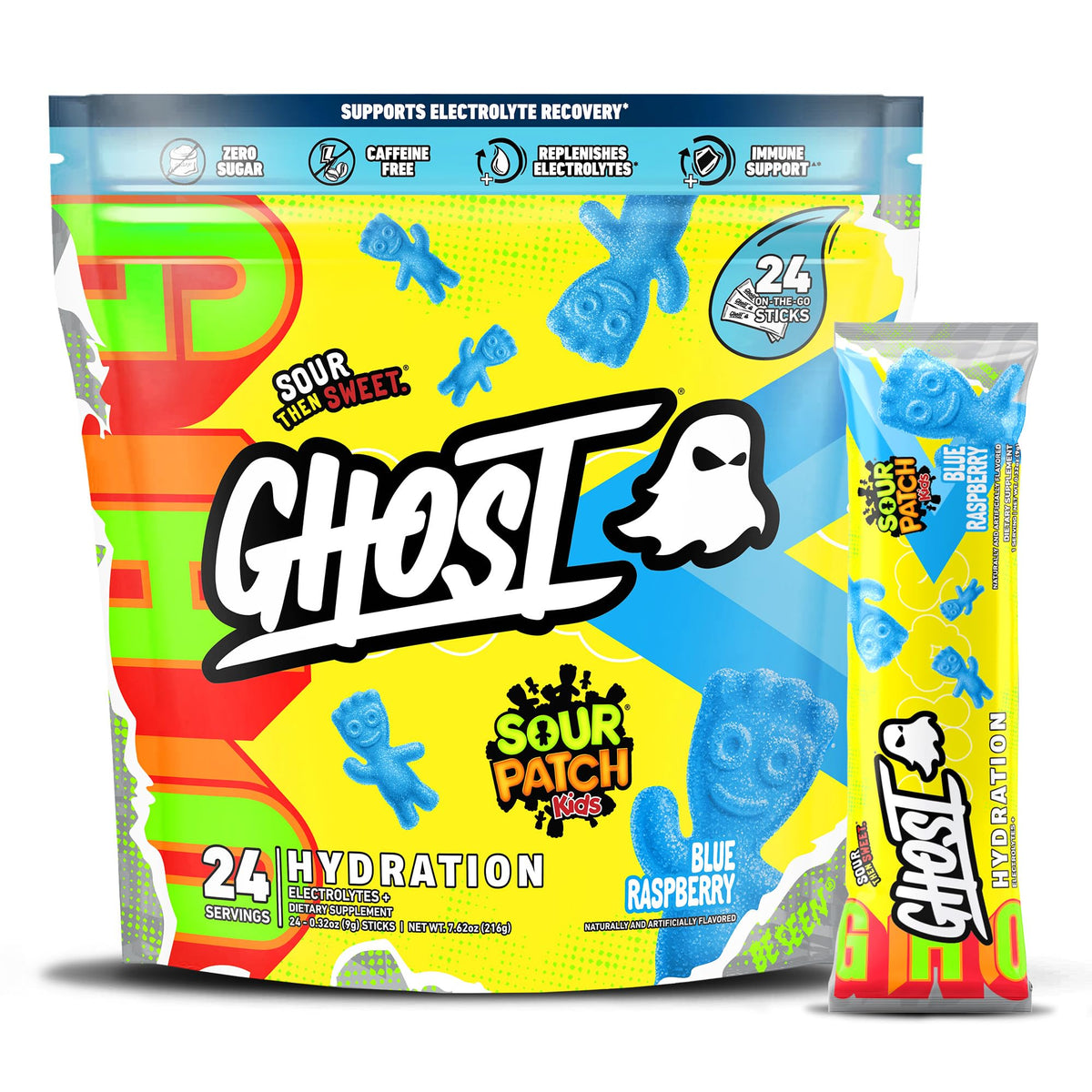 Ghost Hydration blue raspberry stick enhances water with electrolytes.