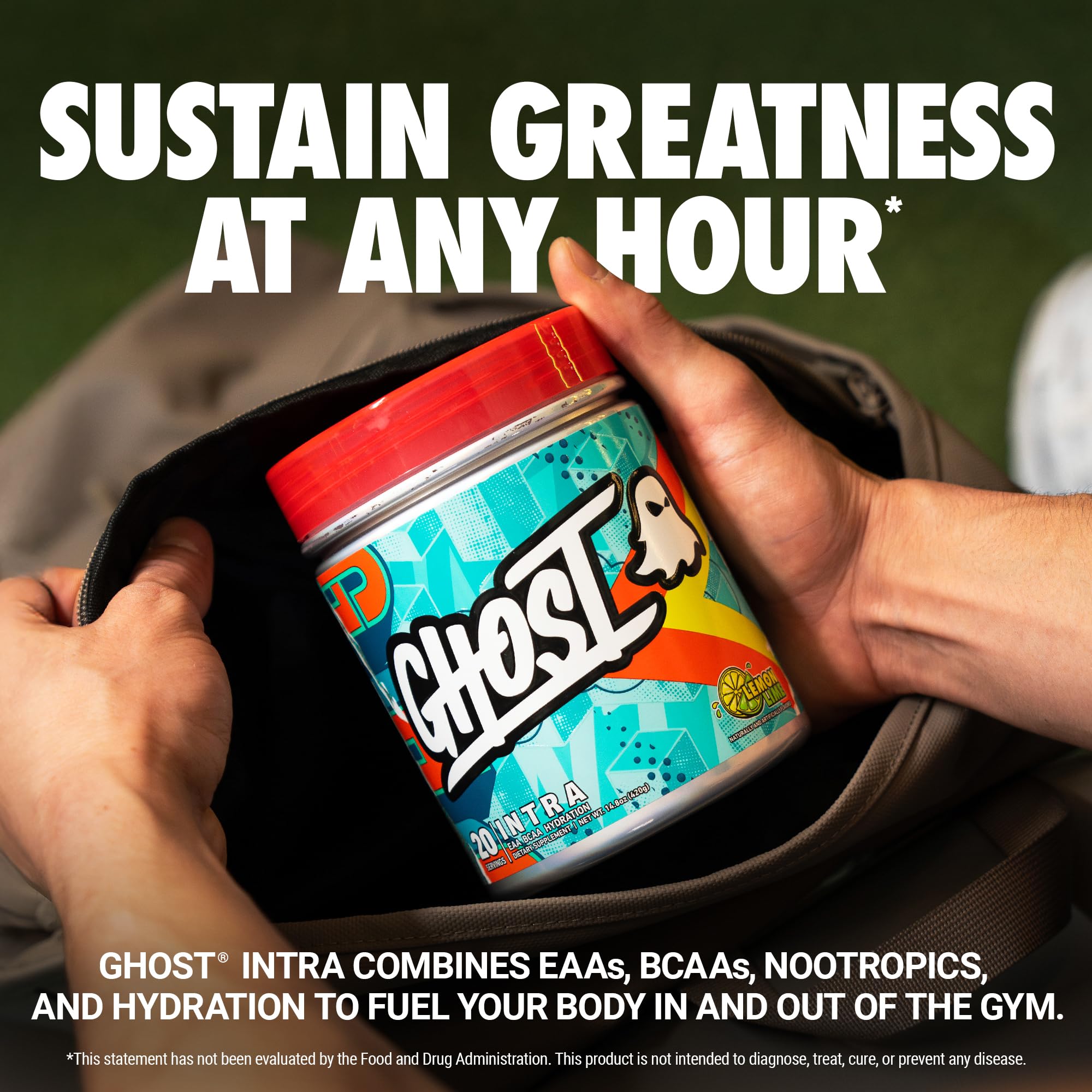 Scoop of GHOST Intra Lemon Lime showing precise amino acid serving.