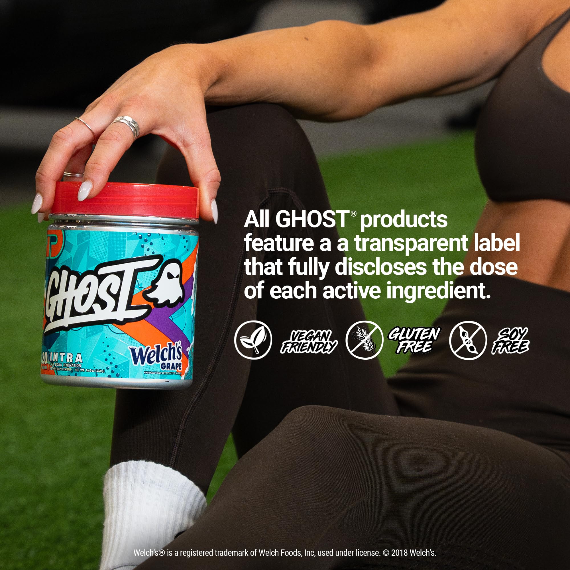 Ghost Intra Welch’s Grape packaging with transparent ingredient disclosure