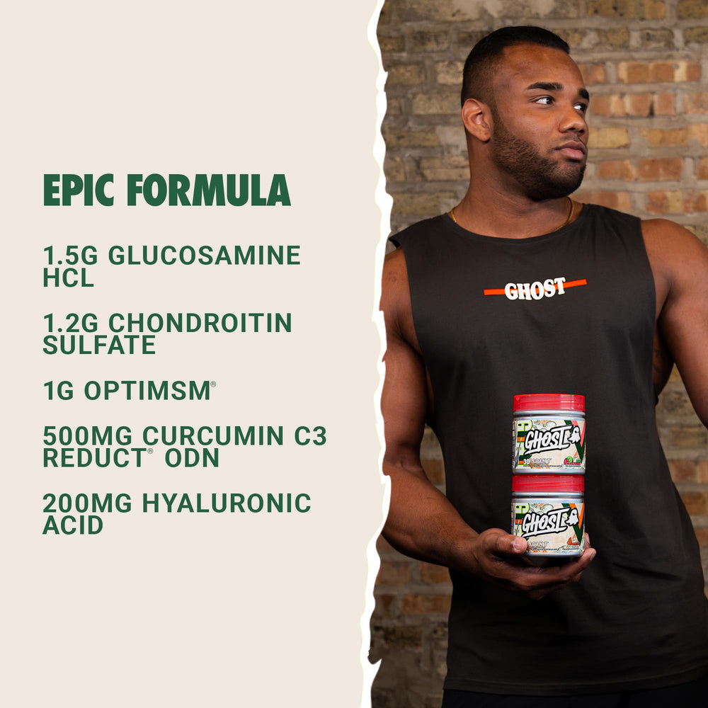 GHOST Joint bottle highlights glucosamine HCl for joint support.