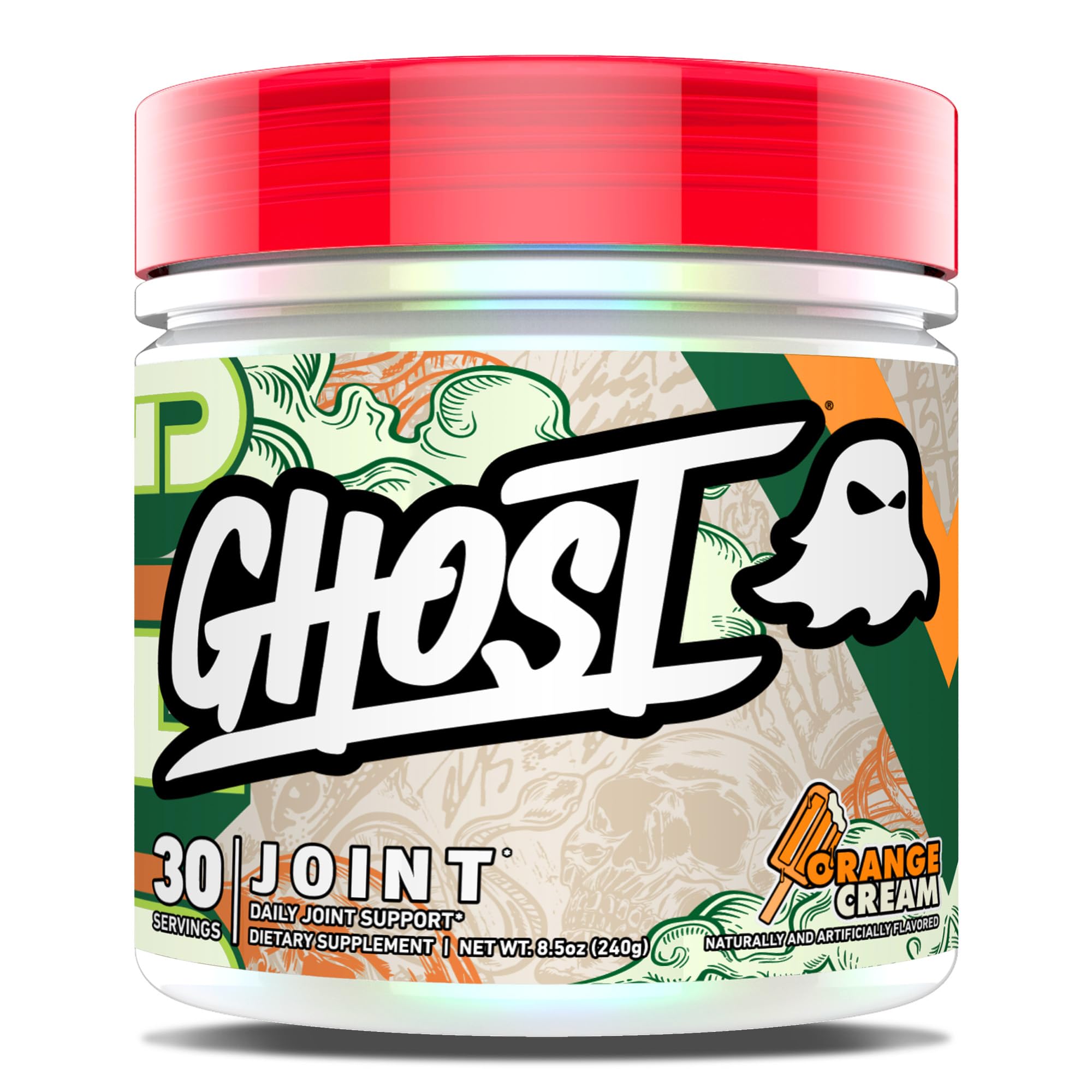 GHOST Joint orange cream tub front shows flavor for daily joint support.