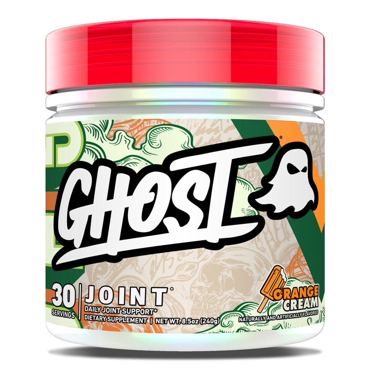 GHOST Joint orange cream tub front shows flavor for daily joint support.