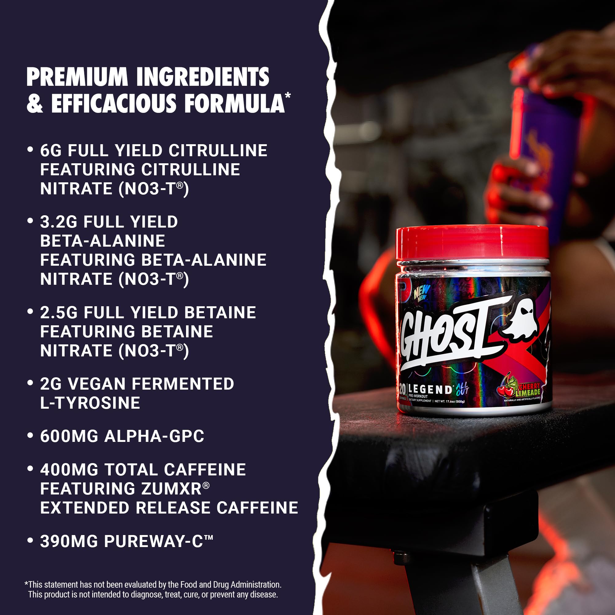 Ghost Legend All Out Cherry Limeade scoop shows measured serving for consistency.