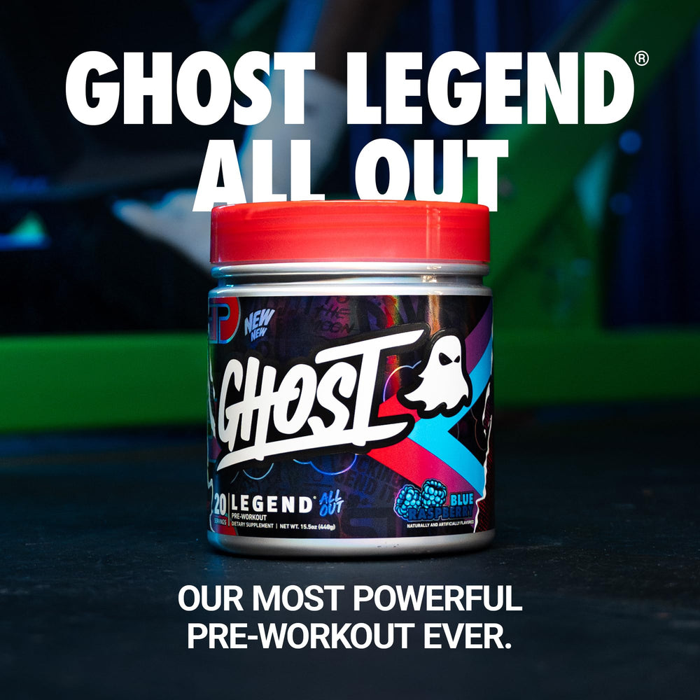 GHOST Legend All Out V2 label close-up showing transparent ingredient dosages