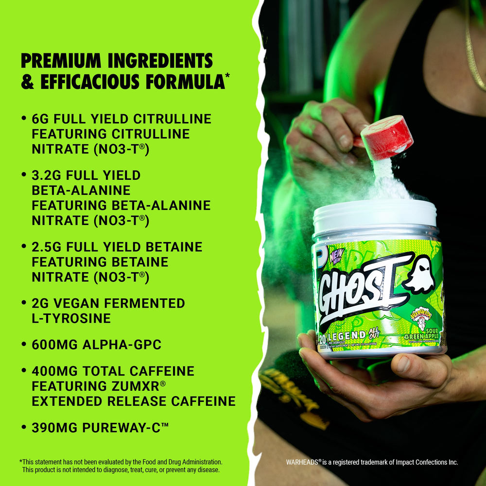 GHOST Legend All Out V2 label close-up with transparent ingredient disclosure
