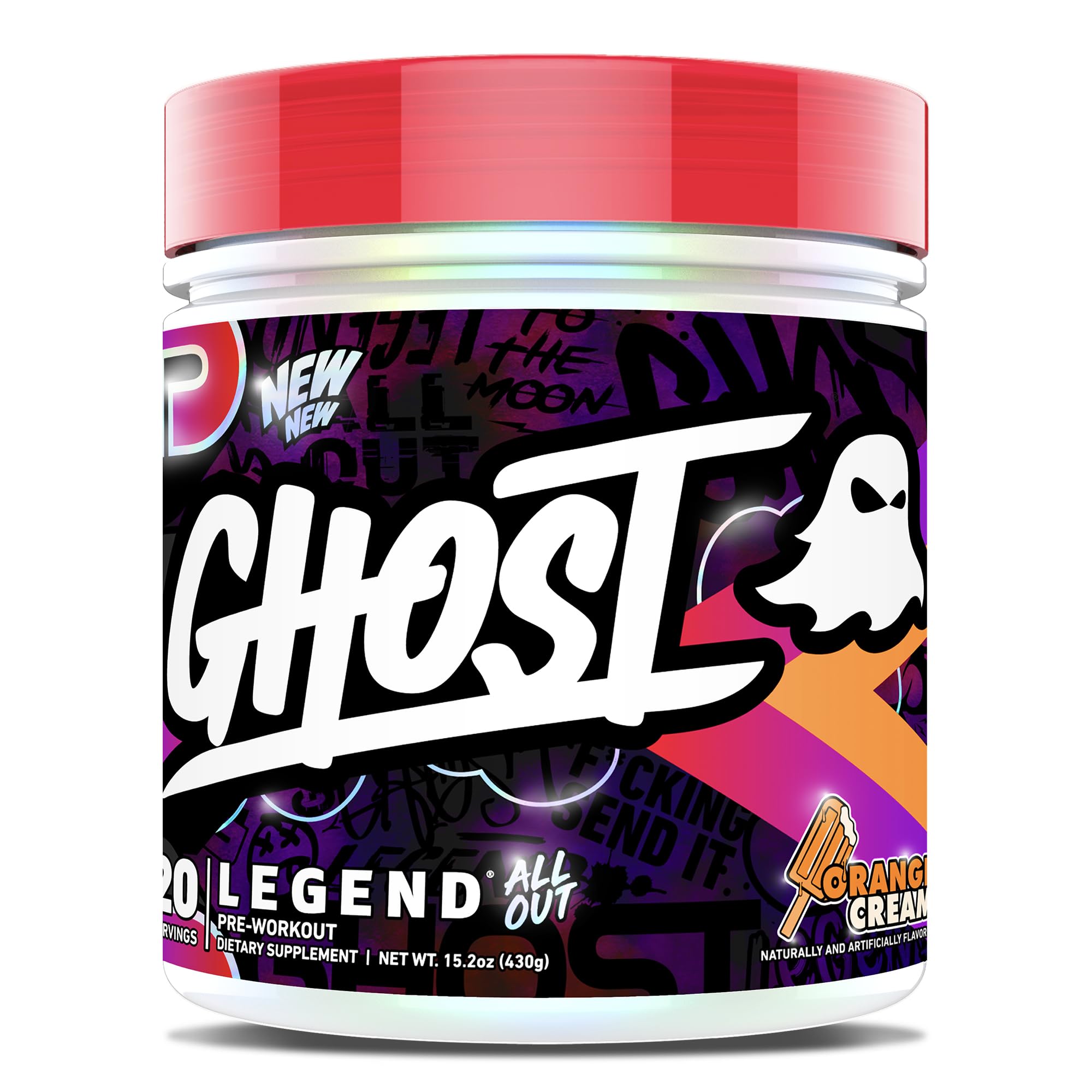 GHOST Legend All Out V2 orange cream label close-up showing clear ingredient disclosure