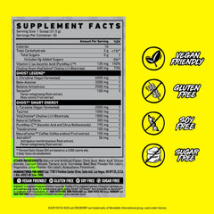 GHOST Legend label shows transparent dosing and key ingredients for energy and focus.