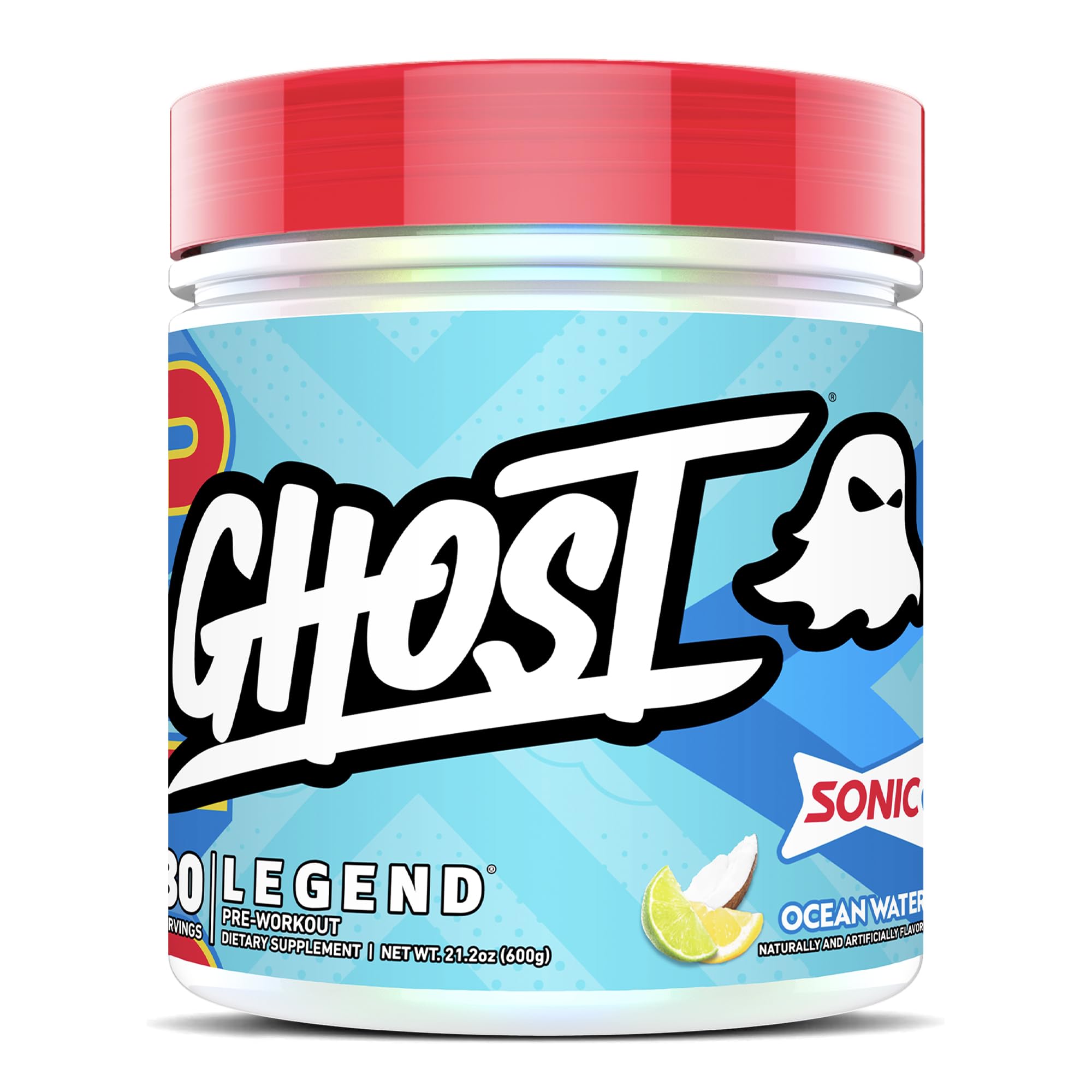 GHOST Legend Ocean Water can with vibrant label supports training energy.