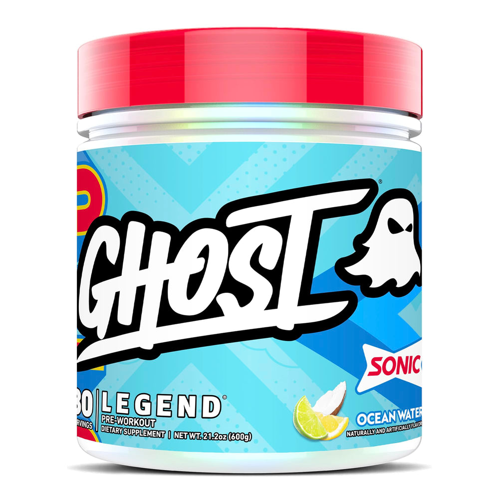 GHOST Legend Ocean Water can with vibrant label supports training energy.