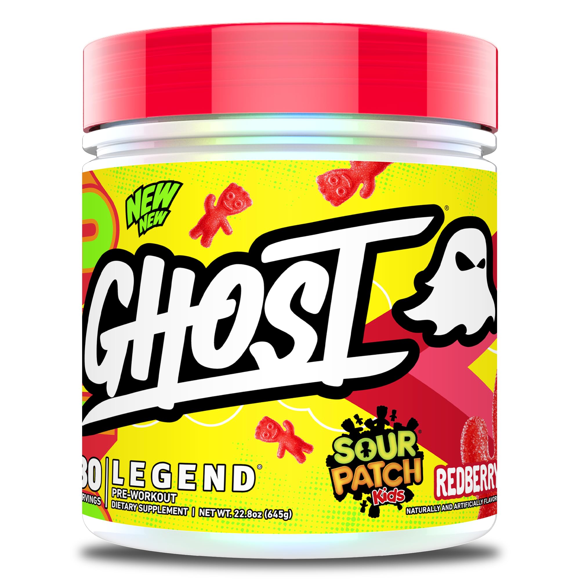 GHOST Legend pre-workout can front view highlighting a vegan-friendly formula for energized workouts.