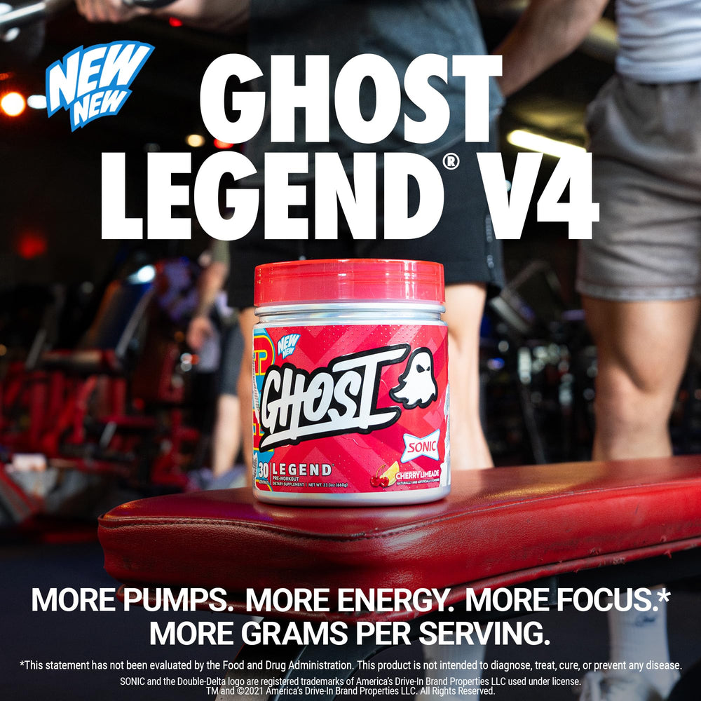 GHOST Legend scoop pouring powder into shaker for a ready-to-use pre-workout mix