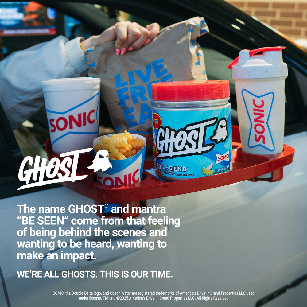 Athlete lifting weights with focused energy from GHOST Legend.