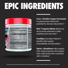 GHOST Pump peach ingredients panel showing vegan and sugar-free formula