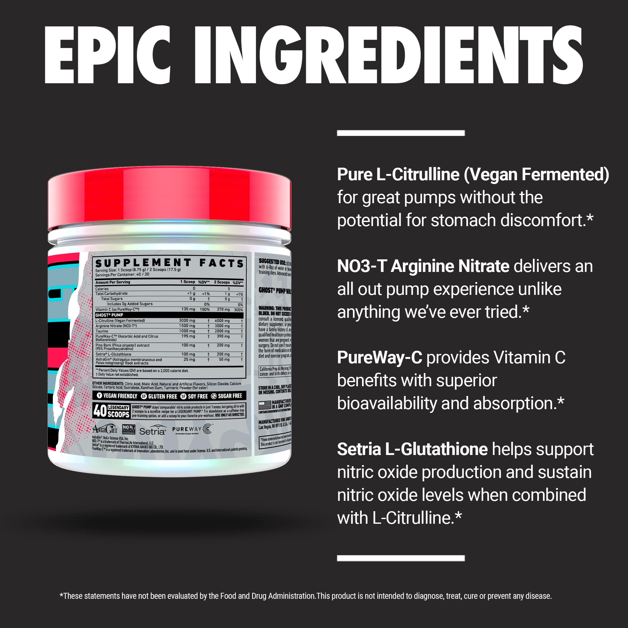 GHOST Pump stimulant-free label communicates sugar-free, no jitters.
