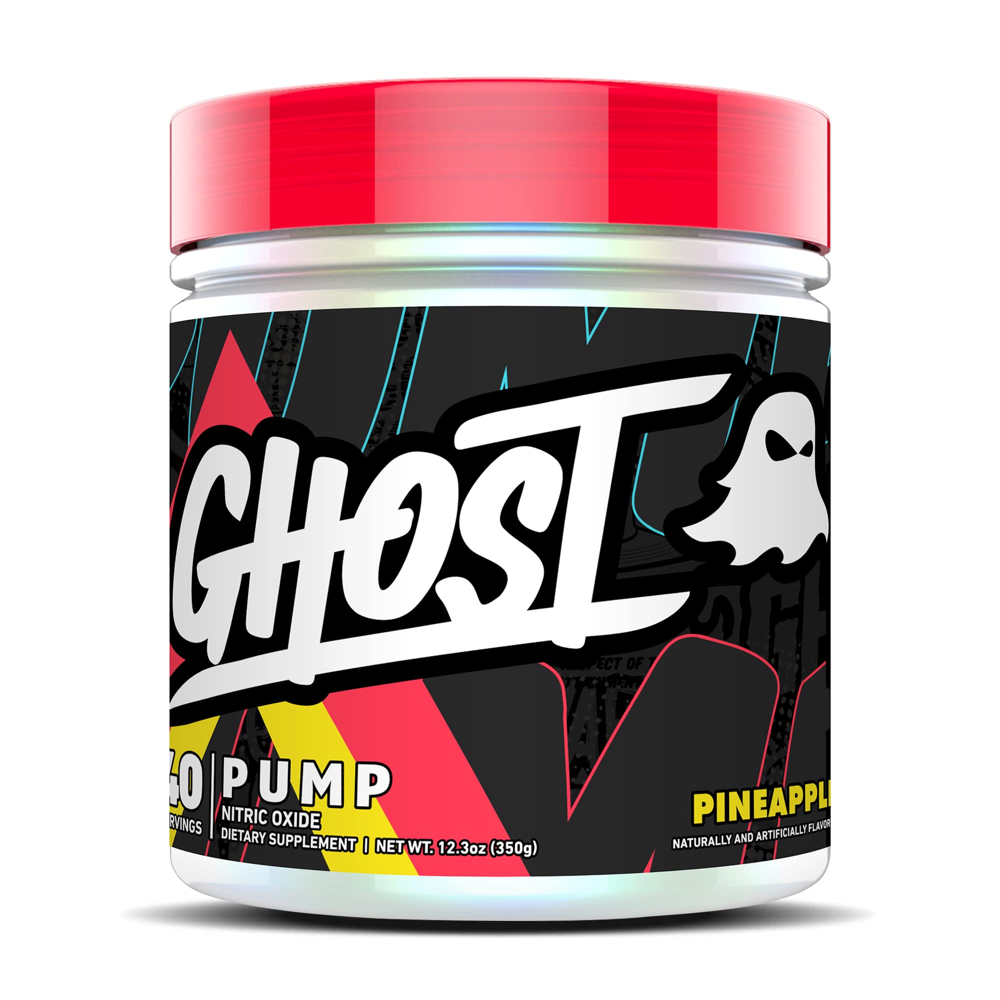 GHOST Pump pineapple tub for stimulant-free pre-workout use.