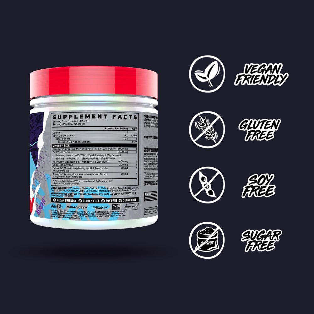 GHOST Size V3 nutrition label close-up emphasizes full ingredient transparency.