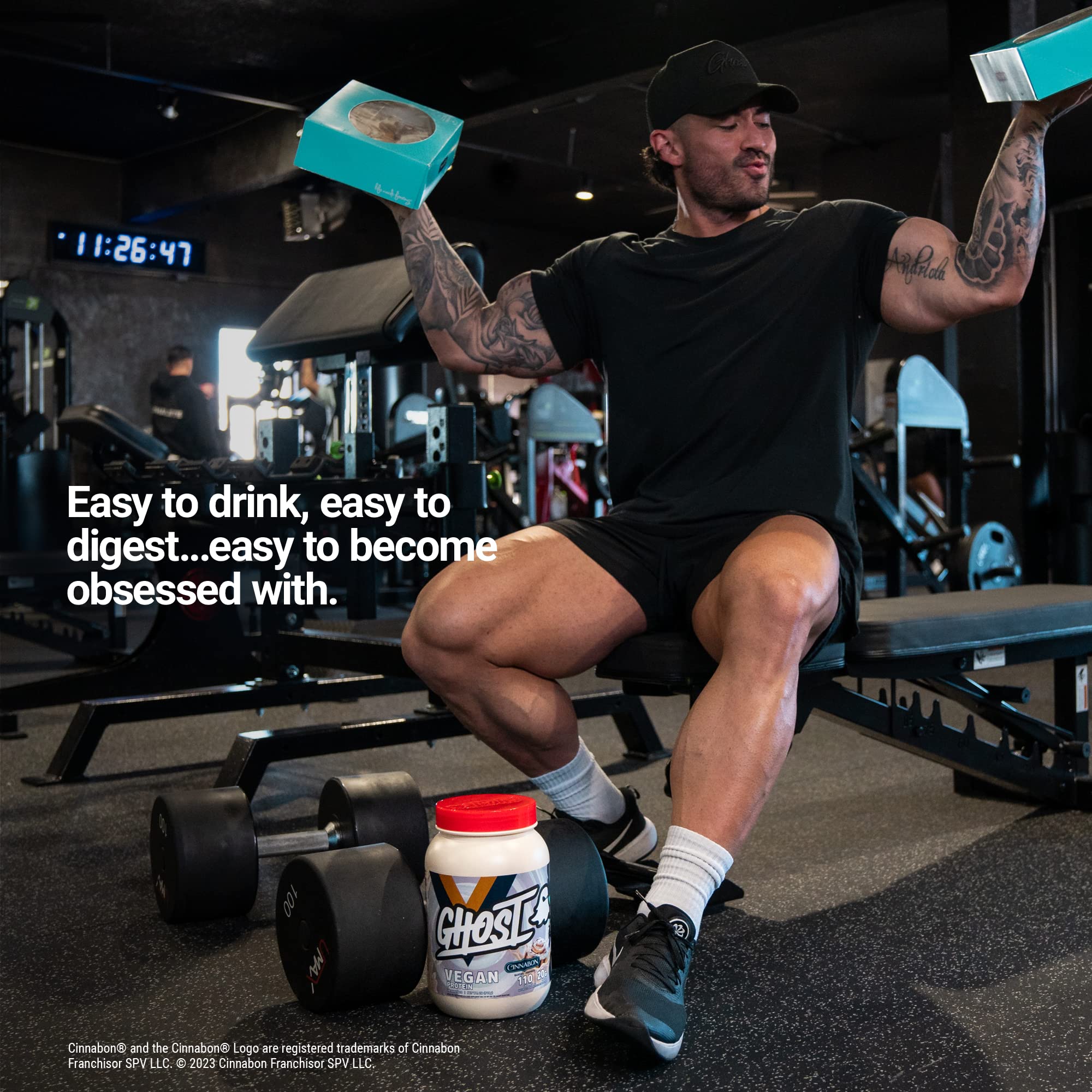 GHOST Vegan Cinabon shake in glass shows creamy texture ideal for post-workout snacks.