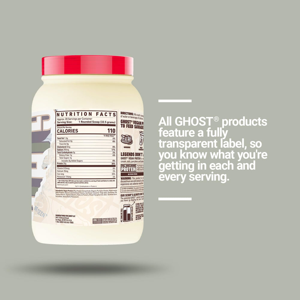 Ghost Vegan Protein Pancake Batter pour highlights creamy, versatile mix for shakes and baking