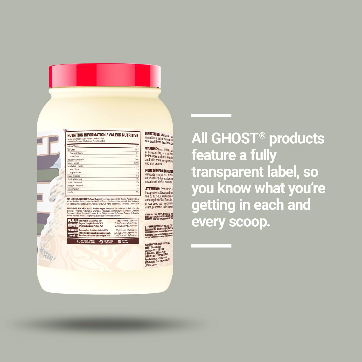 GHOST Transparent label close-up confirms exact ingredient amounts.