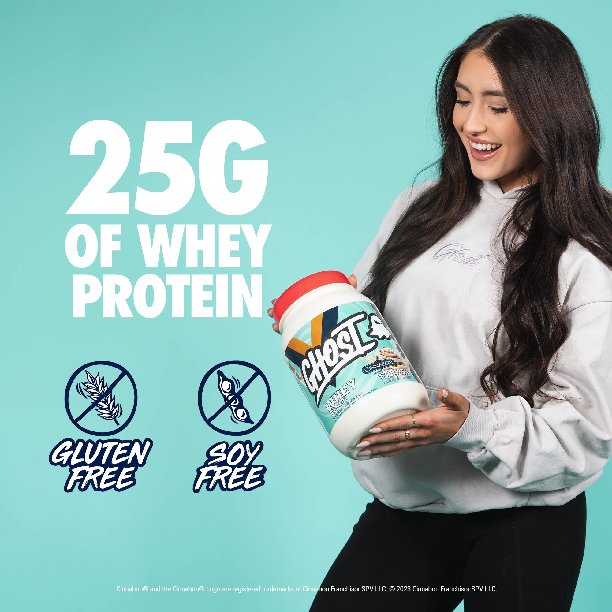 GHOST Whey Cinnabon scoop ready for quick protein