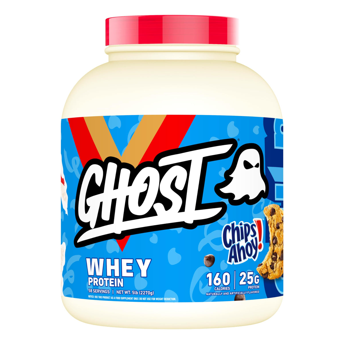 GHOST Whey Chips Ahoy bottle highlights premium protein blend for workouts