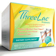 Glass of ThreeLac lemon probiotic drink being prepared for daily use.