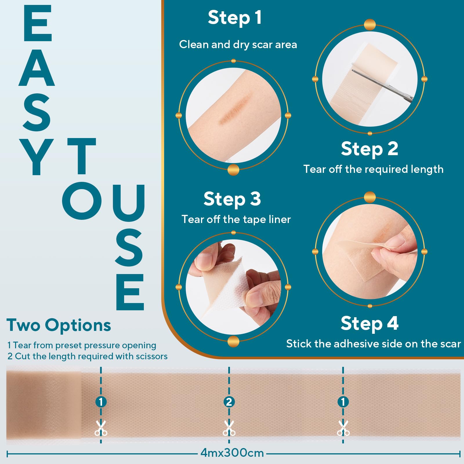 GIATENL scar sheets trimmed to fit various shapes and sizes.