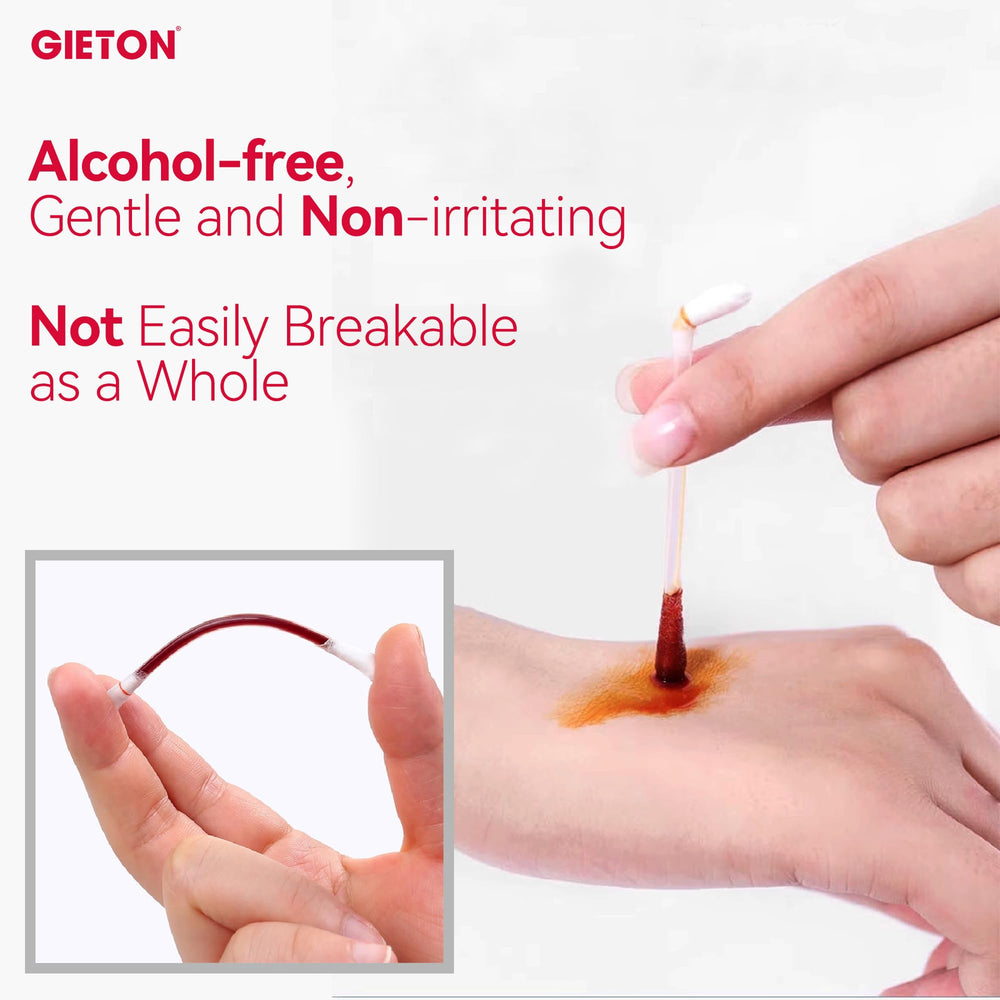 GIETON extra-long swabs reach larger areas and wounds.