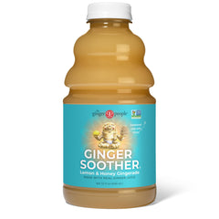 The Ginger People Gingerade bottle side view emphasizes 32 oz size and recyclable packaging.