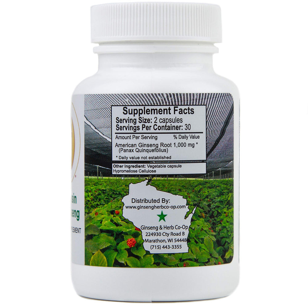 Ginseng and Herb Co-Op bottle on a serene table suggests calm energy support