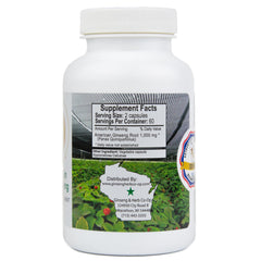 Ginseng & Herb Co-Op label—500 mg capsules for energy and focus