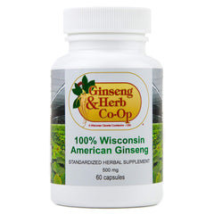Ginseng and Herb Co-Op Wisconsin capsules 500mg bottle supports daily energy
