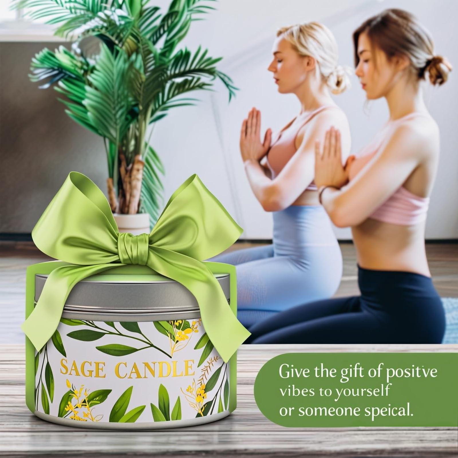 Gisly sage candle by an open window for energy cleansing.