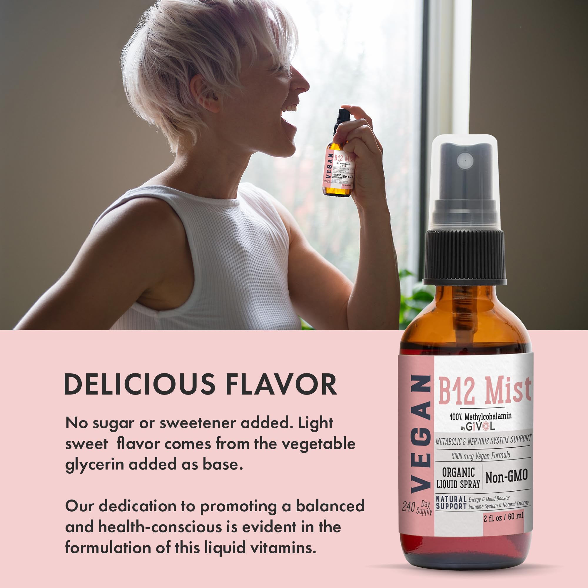GIVOL B12 Mist amber bottle conveys shelf-stable packaging.