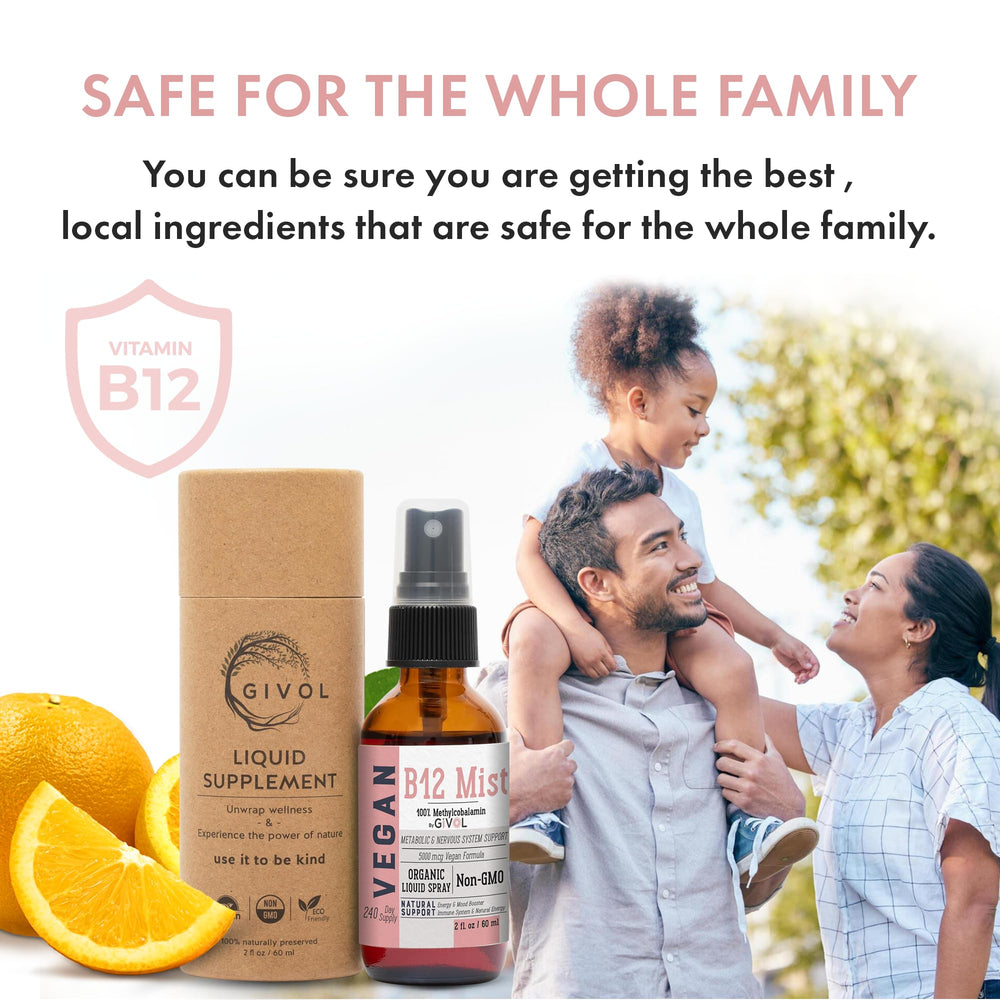 GIVOL B12 Mist label design showcases organic, non-GMO promise.