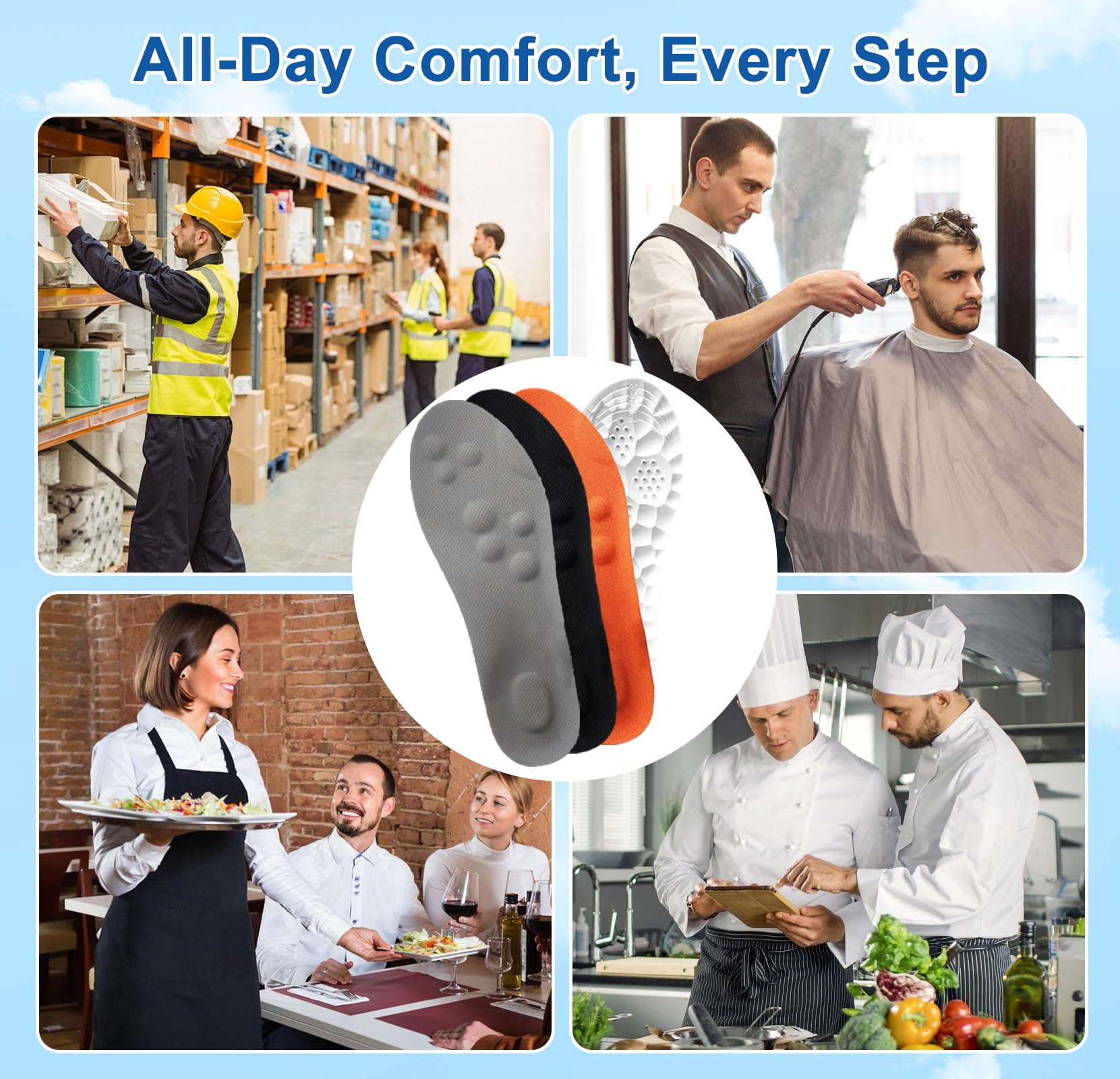 Giwytey 4D Cloud Insole with ventilation reduces moisture and odor.