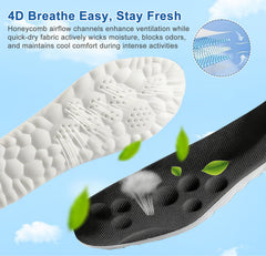 Giwytey 4D Cloud Insoles breathable channels keep feet cool during activity.