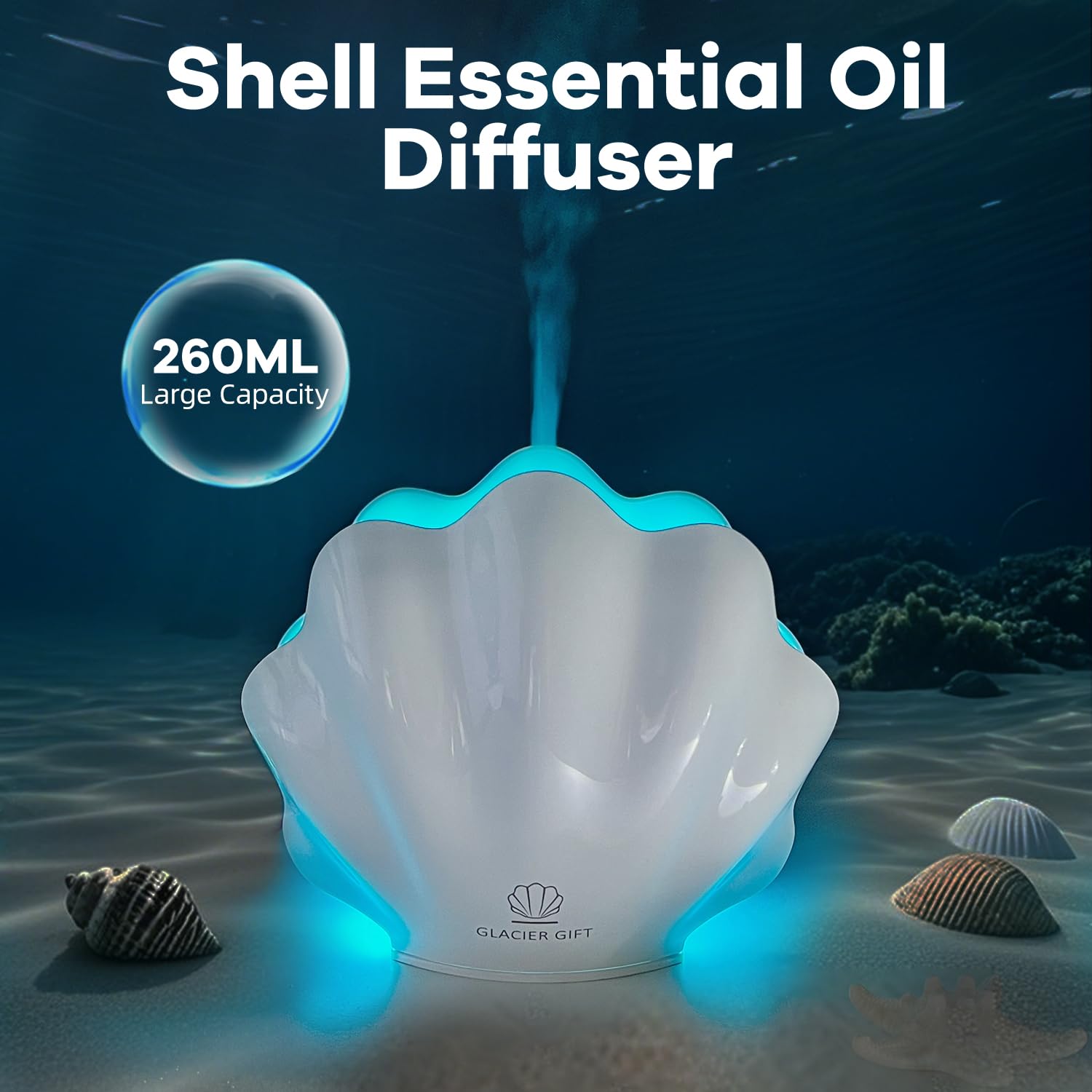 GLACIER GIFT 260ml diffuser delivering continuous mist for large spaces.